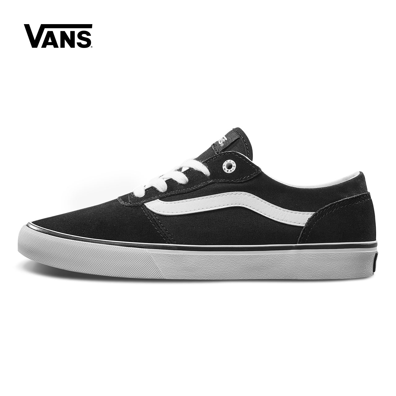 Vans範斯官方正品 黑色側邊條紋低幫女士運動休閒鞋