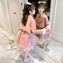 Girls trench coat coat autumn 2021 new foreign pie medium long edition childrens set in the big boy spring and autumn girl princess style