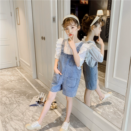 Комбинезон, штаны, летняя детская летняя одежда, 2022, в западном стиле, подходит для подростков, короткий рукав, детская одежда, популярно в интернете