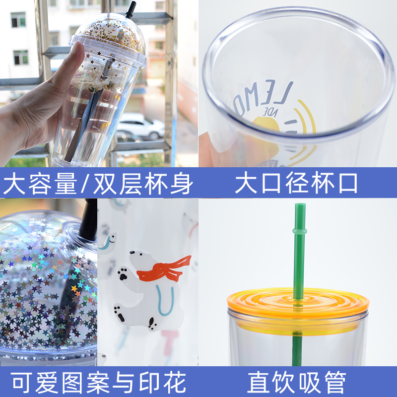 2023乐扣乐扣果汁吸管杯大人ins风少女心大容量塑料可爱奶茶水杯-图2