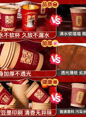 结婚一次性纸杯婚礼红色喜杯子新款金箔加厚婚宴订婚喜庆水杯