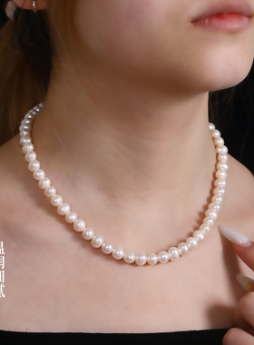 施家珍珠项链锁骨链颈链送女友