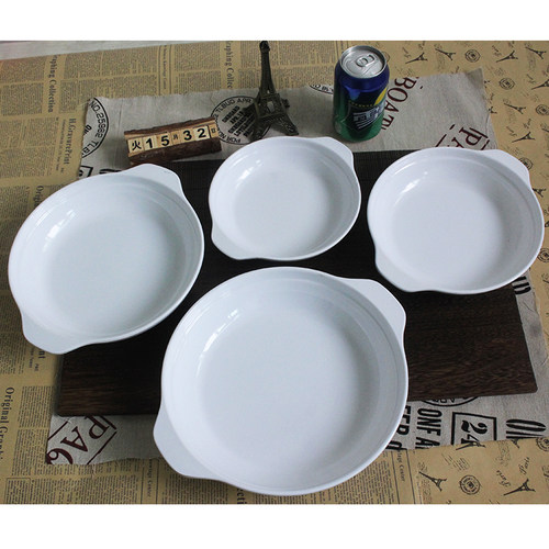双耳盘圆形菜盘子鲍鱼盘商用鱼盘密胺仿瓷餐具带耳汤盘专用餐具 - 图1