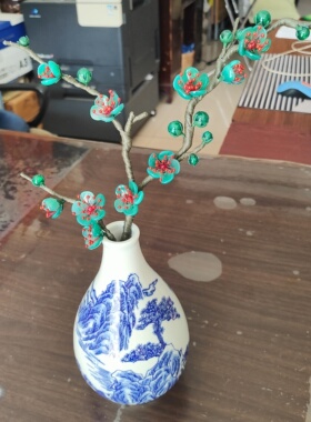 原创设计手工制作天然玛瑙仿真腊梅花桂花桌面装饰插花摆件