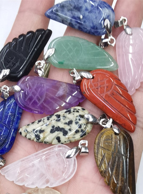 天然水晶翅膀吊坠银色锁骨链女