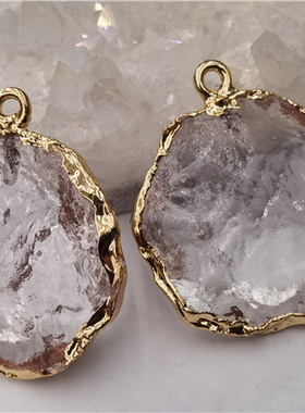 情侣熔练水晶鎏金边吊坠项链