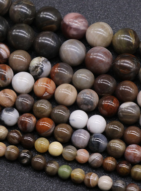 天然木化石圆珠半宝石饰品配件