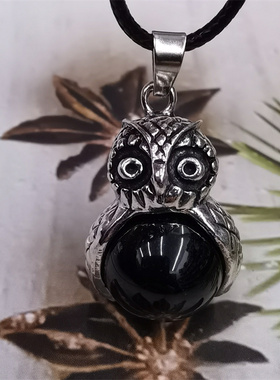 1号店天然石猫头鹰复古百搭吊坠