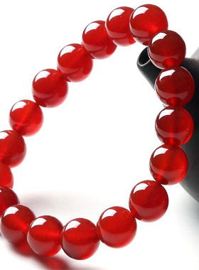 情侣正品A货红玛瑙圆珠手链