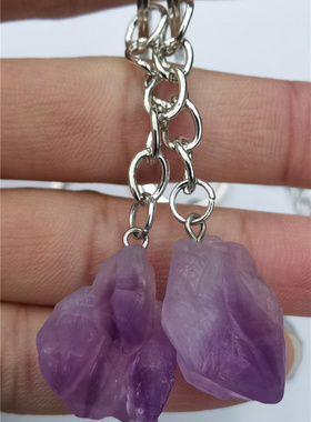 天然石双尖六角柱吊坠项链粉晶