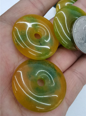 天然汉白玉怀古加色平安扣吊坠