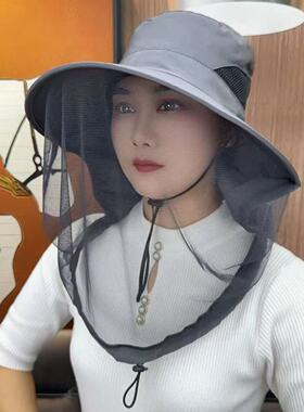 干农活掰玉米收小麦防尘防眯眼网纱帽子女防晒遮阳渔夫帽男防蚊虫