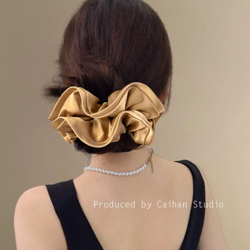 Chris 栗子棕！缎面荷叶边发圈！质感超好大肠发圈新款头绳盘发器 - 图2