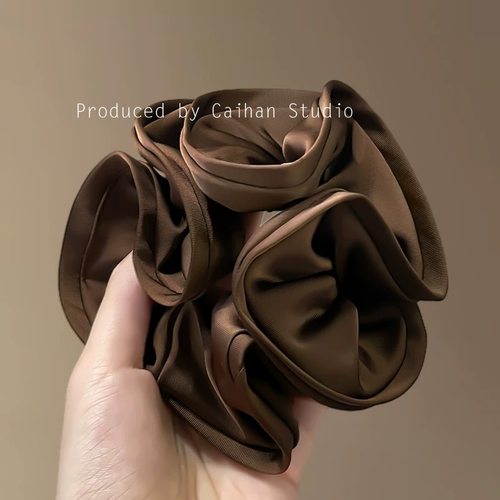 Chris 栗子棕！缎面荷叶边发圈！质感超好大肠发圈新款头绳盘发器 - 图1