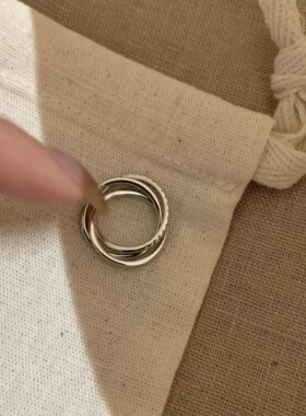 Chris 韩国简约设计师款  满钻三环套环超闪指环轻奢法式气质戒指