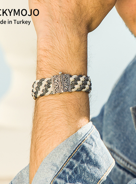 土耳其进口编织潮流宽版纯银手链