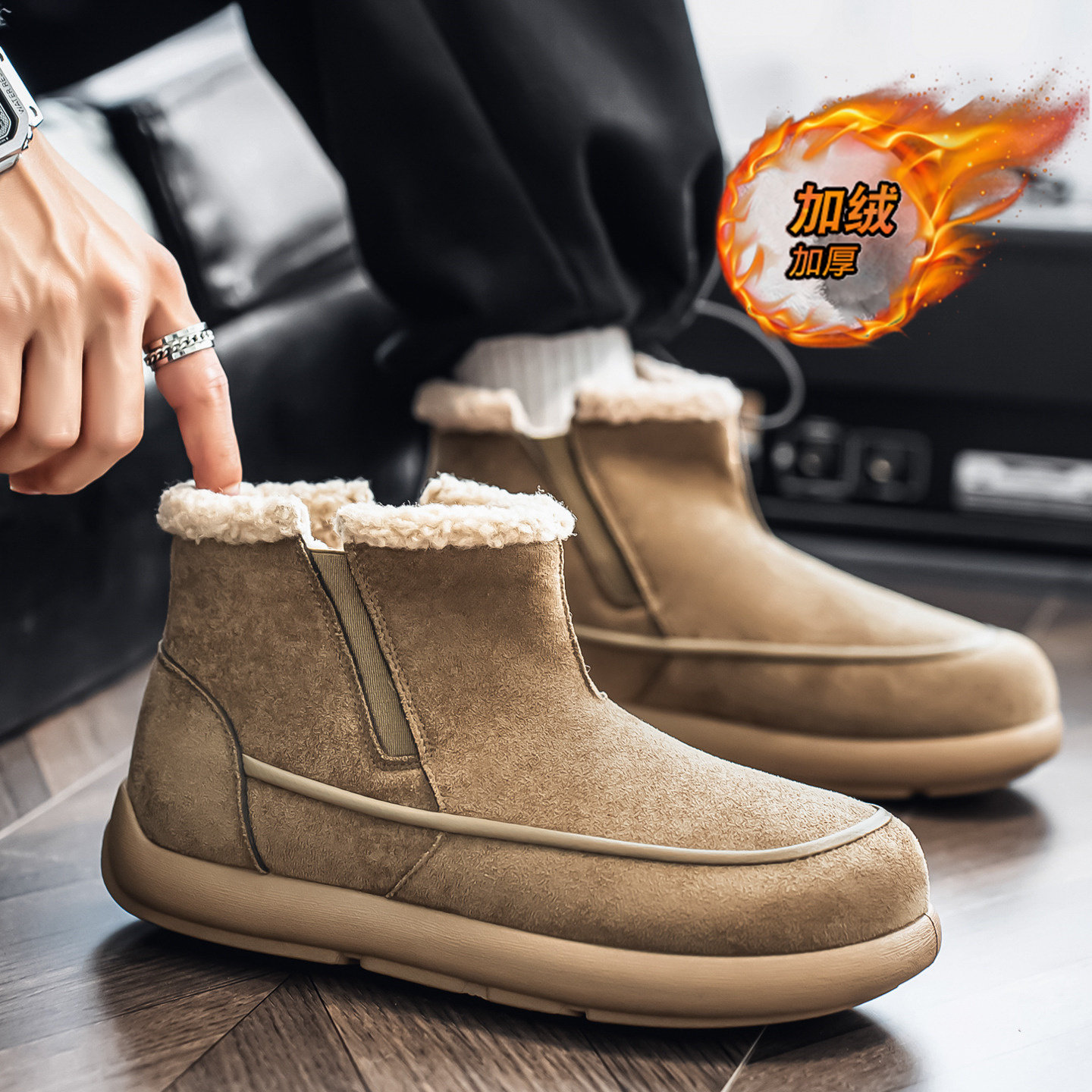 棉鞋男款冬季户外防寒加绒保暖翻毛皮棉靴男士厚底防滑勃肯雪地靴,淘宝优惠券,粉丝福利购,淘宝优惠卷