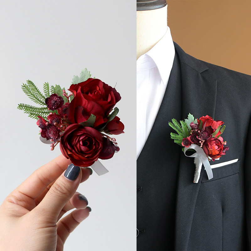 香槟金牡丹胸花手腕花新郎新娘襟花伴娘手花结婚礼节庆摄影拍照红 花海花艺floral Design 淘优券