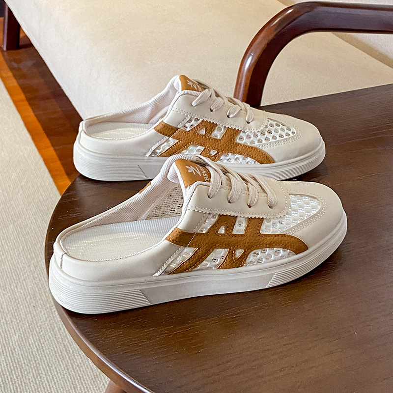 包头半拖凉鞋女夏季外穿新款镂空透气网面网鞋一脚蹬孕妇休闲拖鞋 - 图2