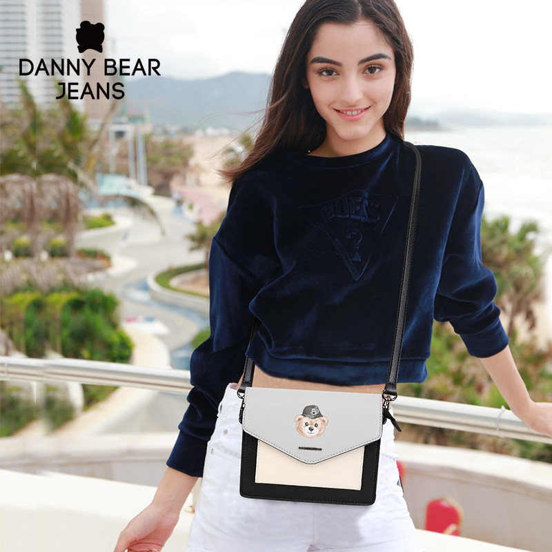 danny bear女2020个性撞色斜挎包 丹尼熊箱包女士包袋