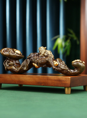铜欣祥黄铜金蟾如意摆件家居办公室桌面装饰品工艺品铜如意