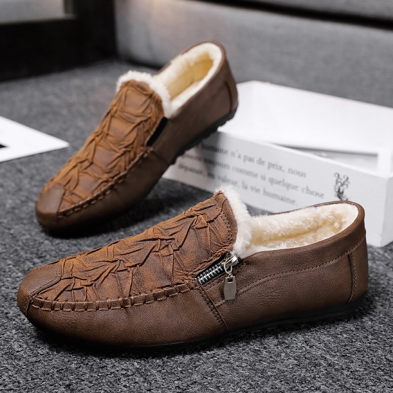 豆豆男鞋冬季加绒保暖二棉鞋一脚蹬商务黑色男士休闲皮鞋开车软底,淘宝优惠券,粉丝福利购,淘宝优惠卷