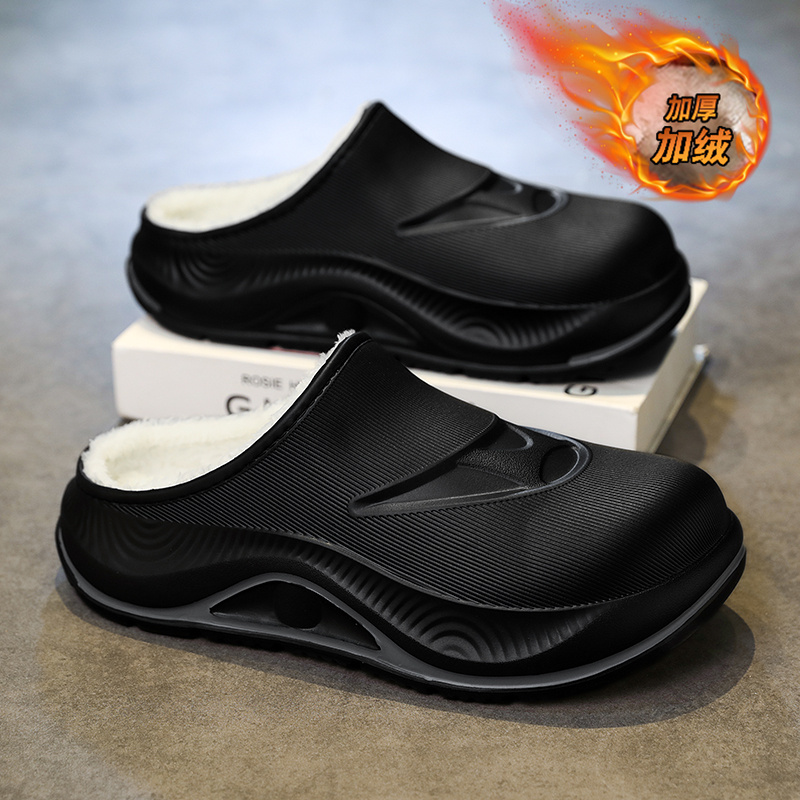 棉拖鞋男冬季加绒保暖居家室内棉鞋男士防水防滑46大码47包头拖鞋 - 图1