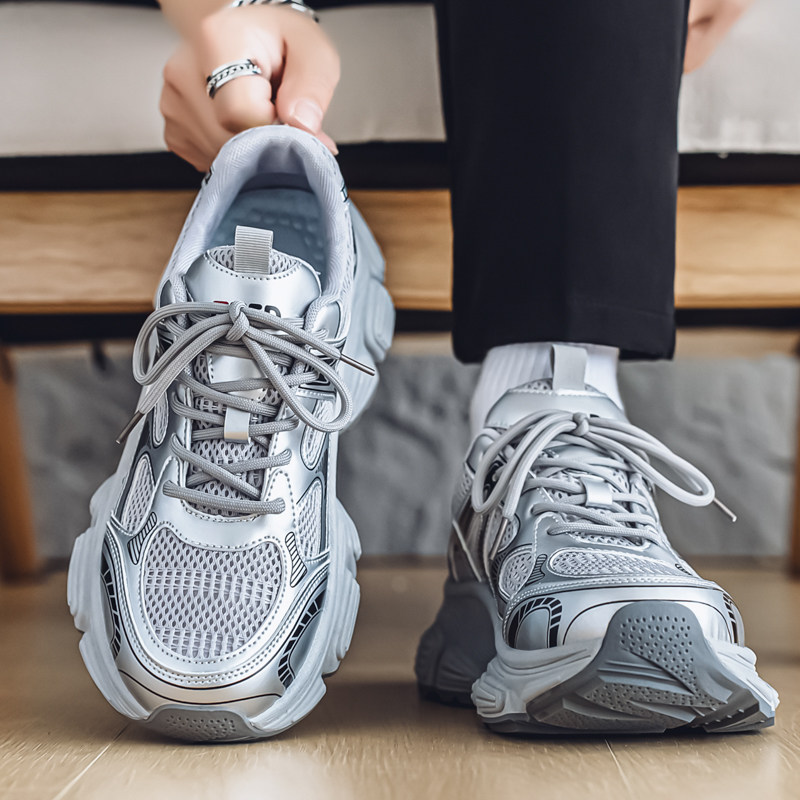 男鞋秋季网面透气潮牌高级感青少年跑步运动休闲内增高港风老爹鞋,淘宝优惠券,粉丝福利购,淘宝优惠卷