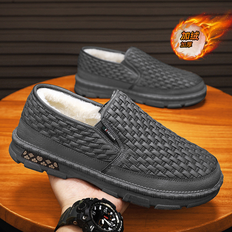 男鞋冬季加绒加厚保暖二棉鞋一脚蹬老北京布鞋软底工作黑色豆豆鞋,淘宝优惠券,粉丝福利购,淘宝优惠卷