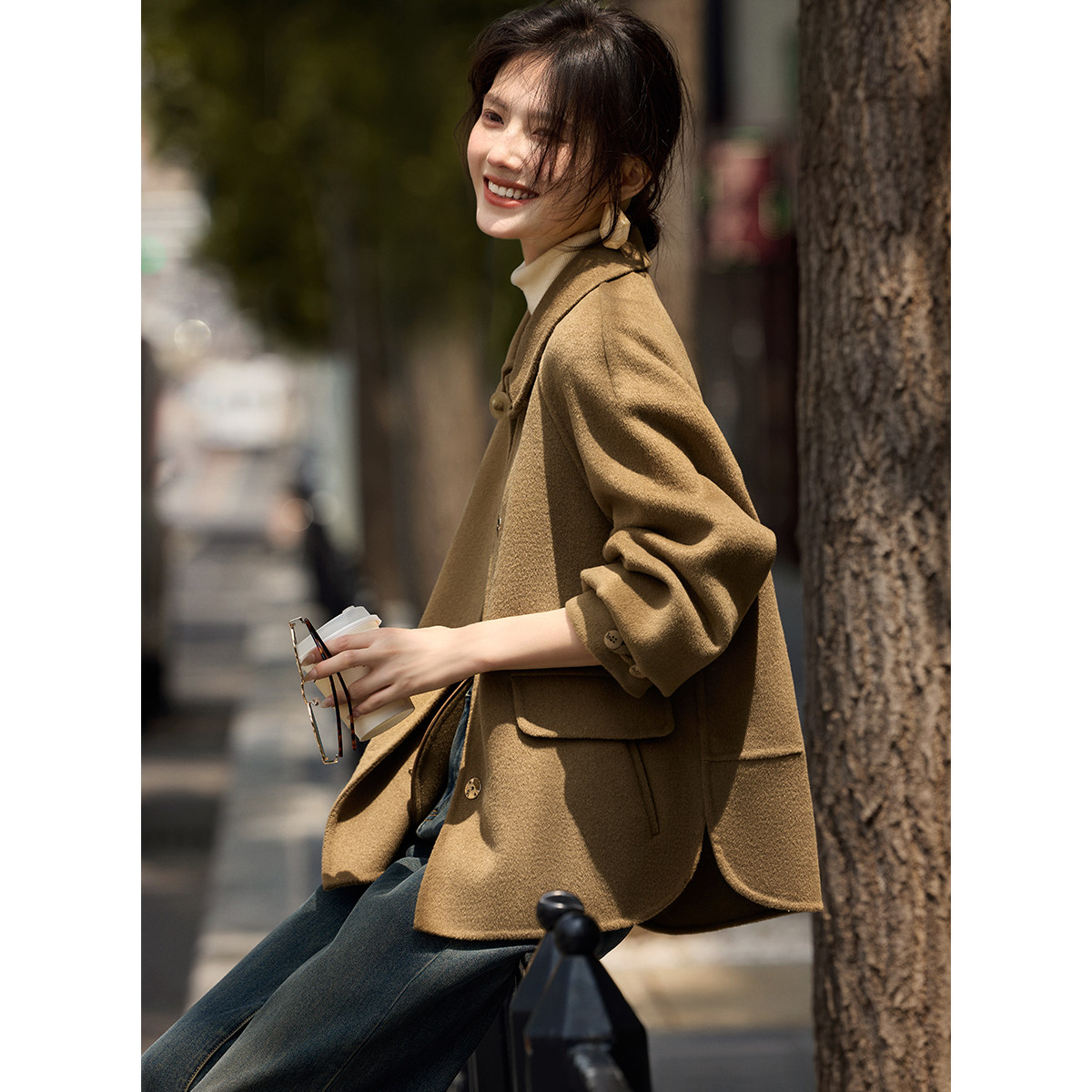 XWI欣未新中式轻国风双面羊毛大衣女2024秋冬高级感短款毛呢外套,淘宝优惠券,粉丝福利购,淘宝优惠卷