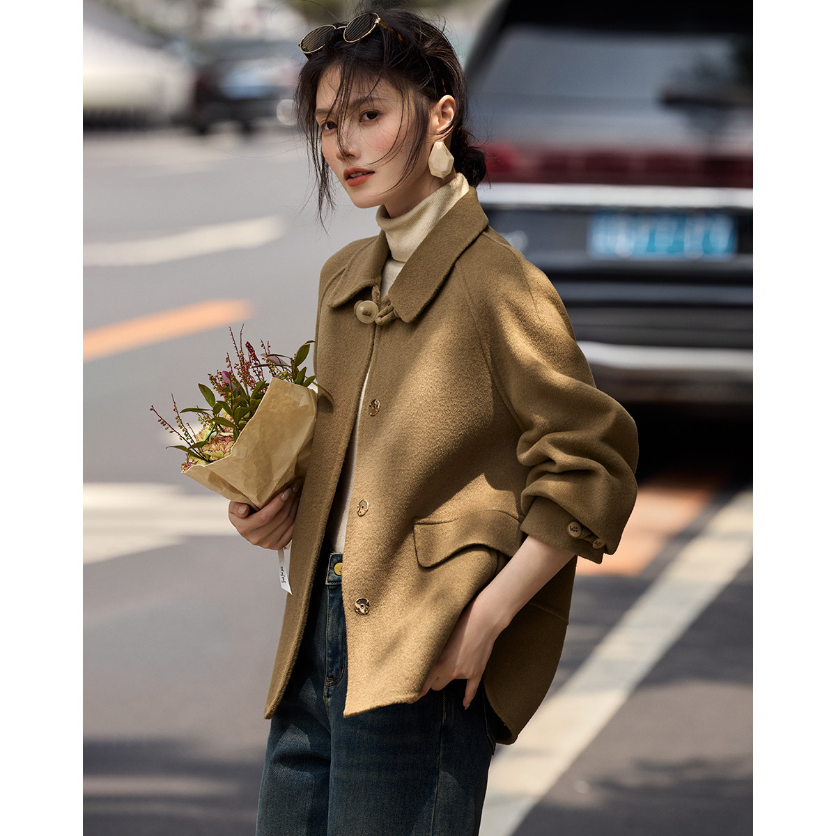 XWI欣未新中式轻国风双面羊毛大衣女2024秋冬高级感短款毛呢外套,淘宝优惠券,粉丝福利购,淘宝优惠卷