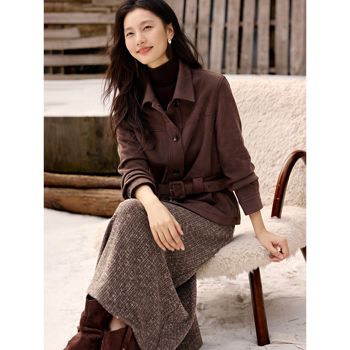 XWI欣未美拉德麂皮夹克连衣裙套装女冬季收腰显瘦复古穿搭一整套,淘宝优惠券,粉丝福利购,淘宝优惠卷