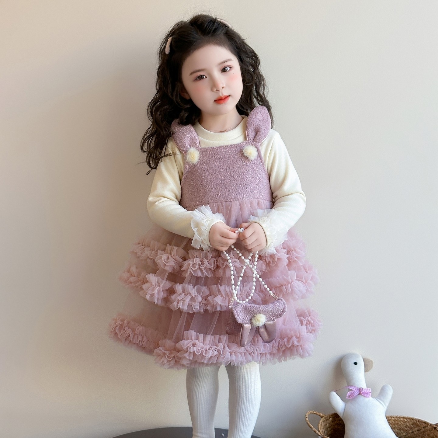 女童连衣裙儿童秋冬季拜年服过年衣服兔耳新年红色女宝宝裙子冬装,淘宝优惠券,粉丝福利购,淘宝优惠卷