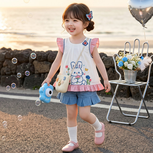 ເດັກ ຍິງ Summer Rabbit ຕໍາ ຫຼວດ ຫວານ ຊຸດ ເສ ອ ແຂນ ບິນ ນ້ອຍ