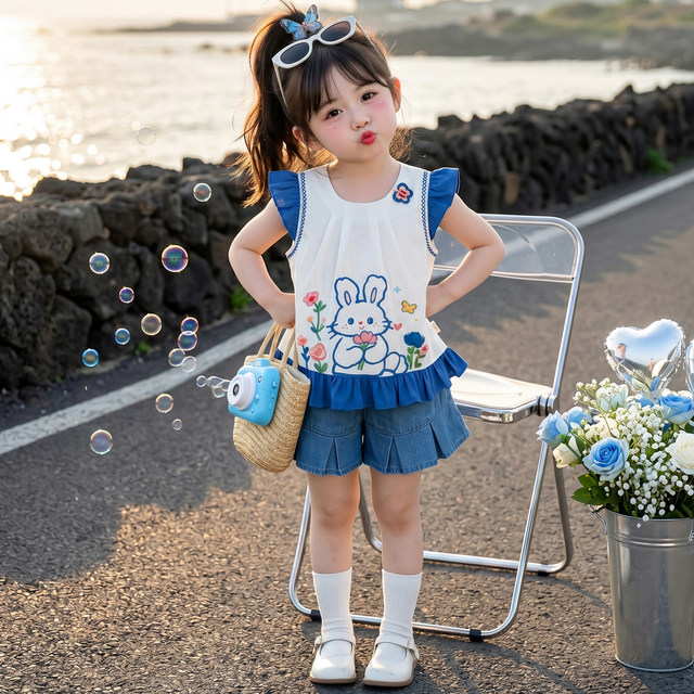 ເດັກ ຍິງ Summer Rabbit ຕໍາ ຫຼວດ ຫວານ ຊຸດ ເສ ອ ແຂນ ບິນ ນ້ອຍ
