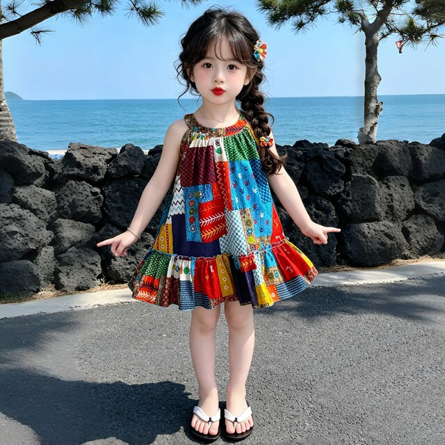 ເດັກຍິງ Summer Bohemian Sleeveless ແບບຊົນເຜົ່າ Princess