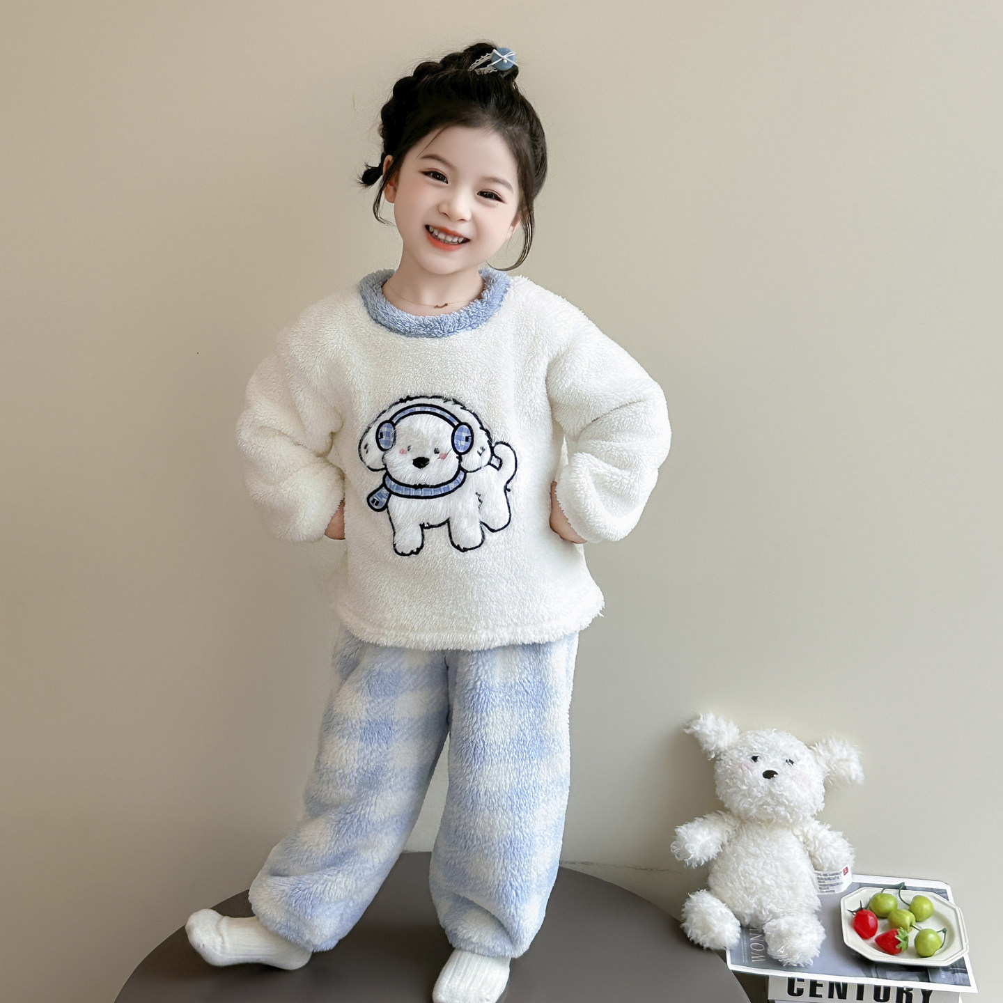 女童睡衣秋冬季2025新款珊瑚绒加厚宝宝小狗家居服儿童保暖法兰绒,淘宝优惠券,粉丝福利购,淘宝优惠卷