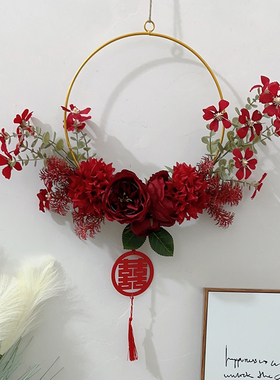 婚房门上墙上装饰仿真花环