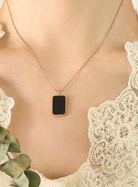 KLZ高端不掉色黑玛瑙方牌小众项链时尚毛衣大气欧美锁骨颈链2025