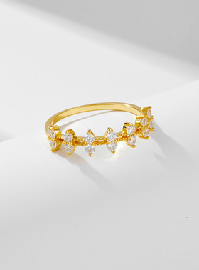 s925纯银镀金锆石戒指女欧美跨境新款小众设计高级感轻奢ins指环