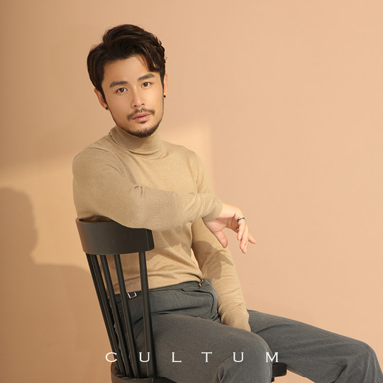 CULTUM高领毛衣男高级感套头毛线衣针织羊毛衫修身内搭薄款打底衫