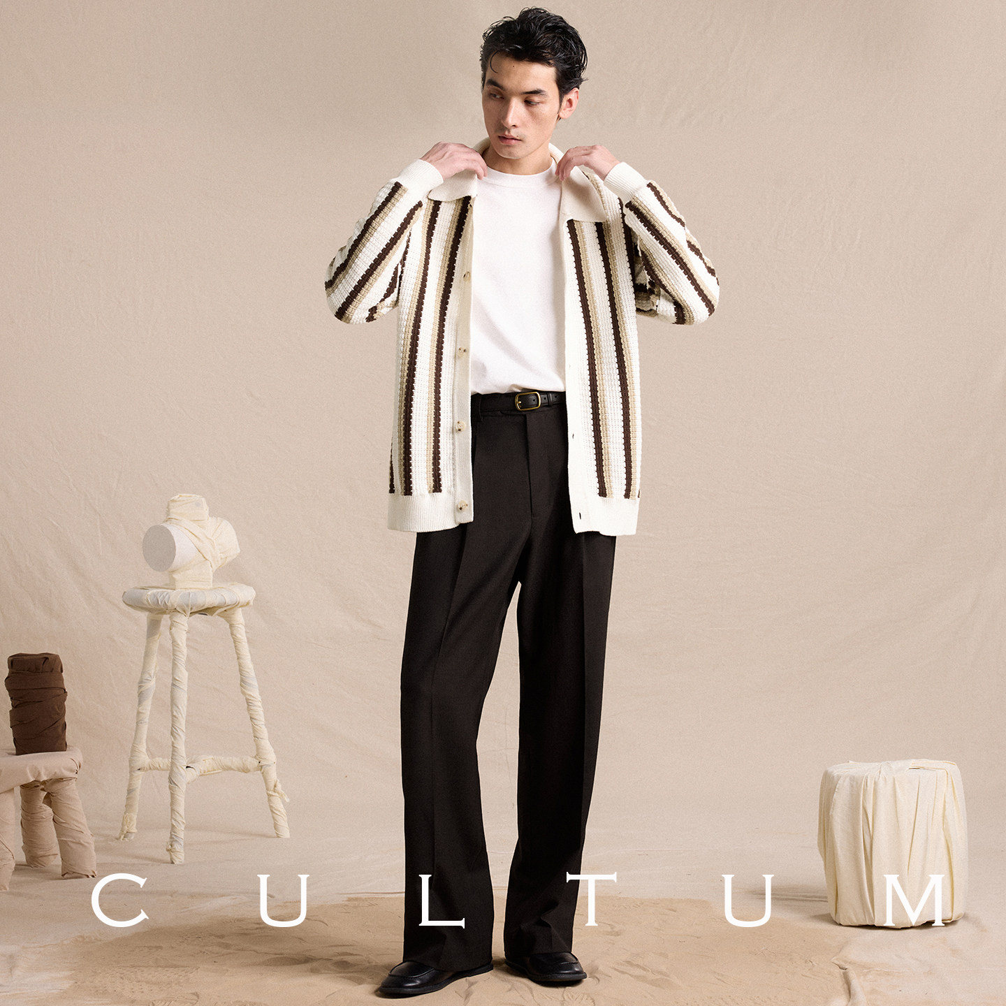 【100%纯棉】CULTUM宽松款翻领针织衫男士镂空系扣休闲慵懒开衫,淘宝优惠券,粉丝福利购,淘宝优惠卷