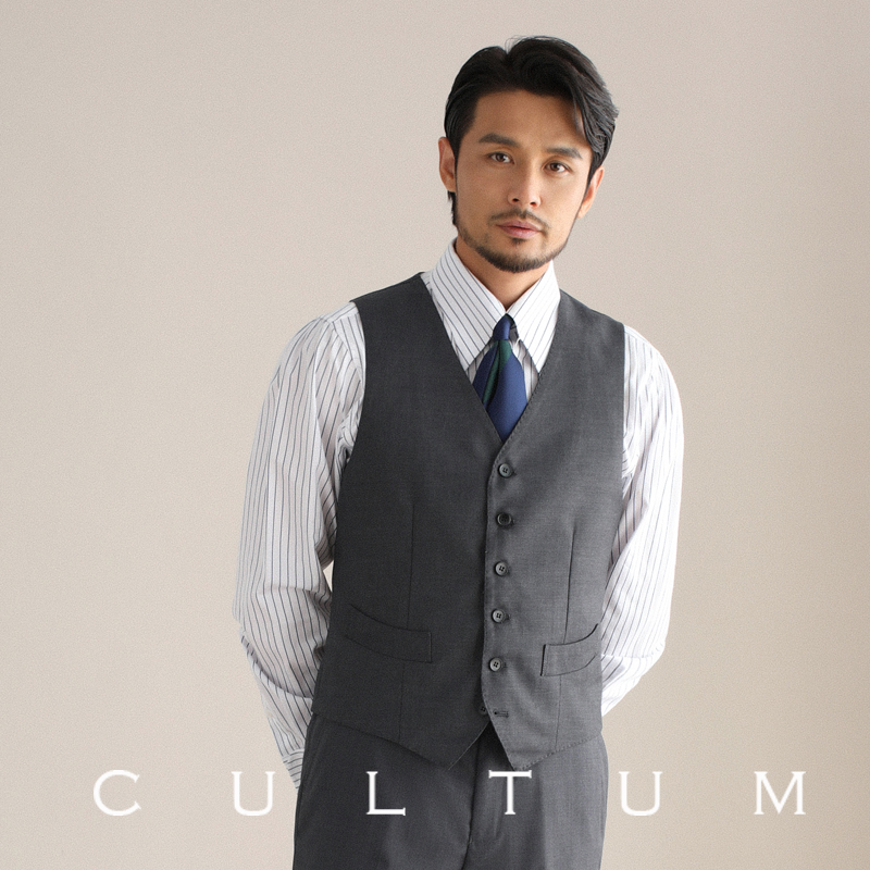 CULTUM 商务绅士V领6粒单排扣修身西装马甲男三件套休闲西服马夹