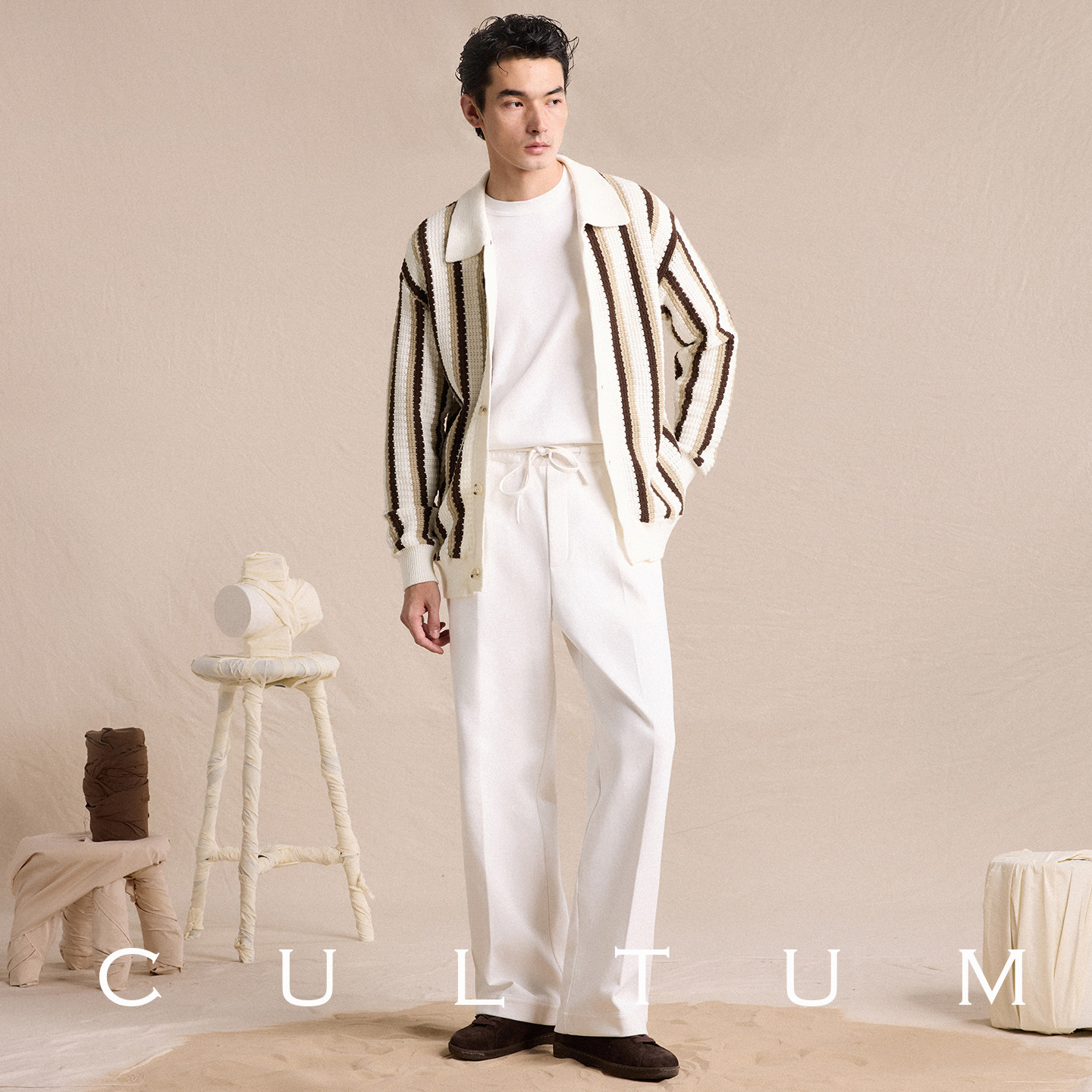 【100%纯棉】CULTUM宽松款翻领针织衫男士镂空系扣休闲慵懒开衫,淘宝优惠券,粉丝福利购,淘宝优惠卷