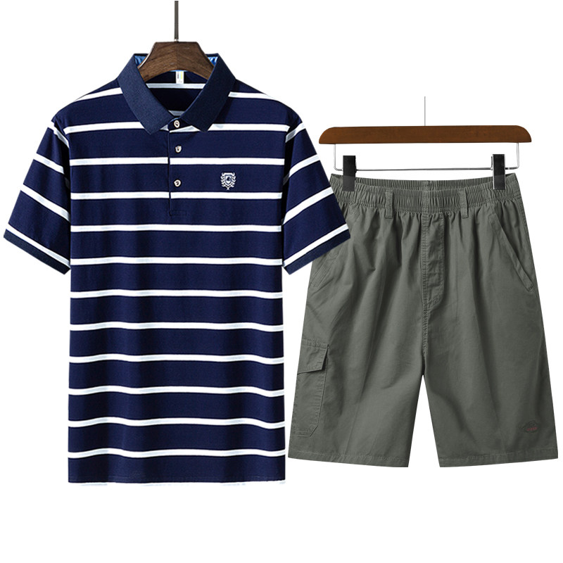 短袖男中年纯棉夏装套装翻领polo衫 百鸿服饰T恤