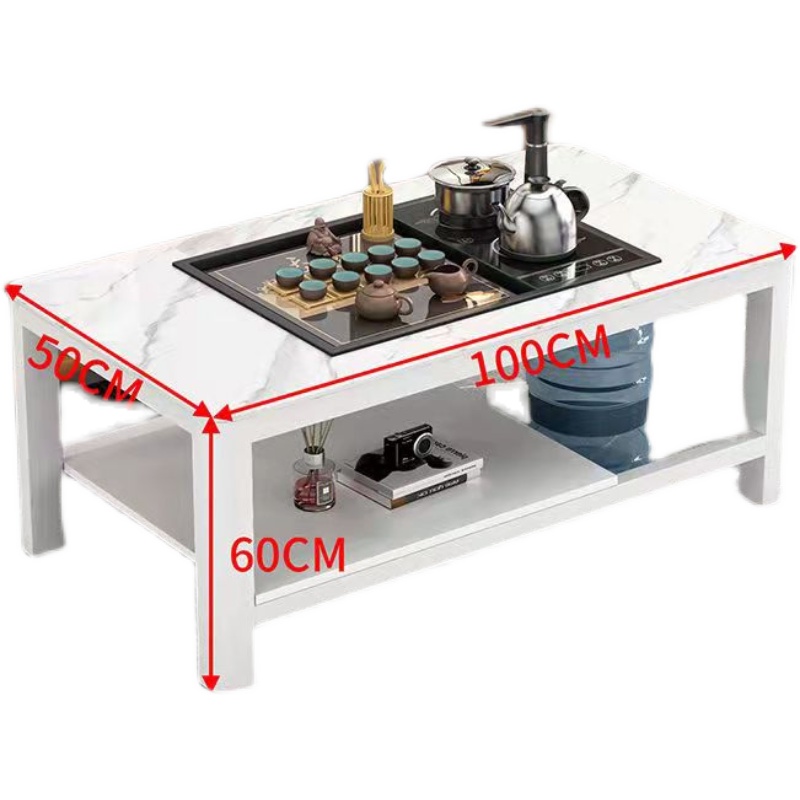 圆角家用茶几客厅简易小户型仿大理石纹茶桌茶台一体烧水壶家用桌