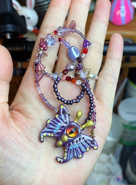 原创软陶蝴蝶项链小众项链进口捷克琉璃水晶枣珠链子