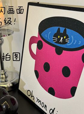 新款黑猫木质桌面立牌摆件