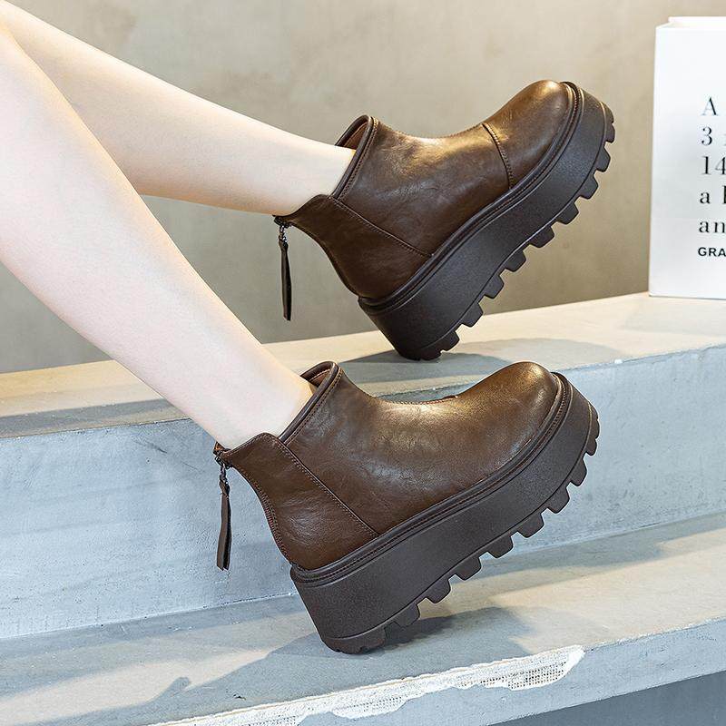 厚底短靴女2025新款秋冬加绒欧货爆款马丁英伦风小个子增高松糕鞋,淘宝优惠券,粉丝福利购,淘宝优惠卷