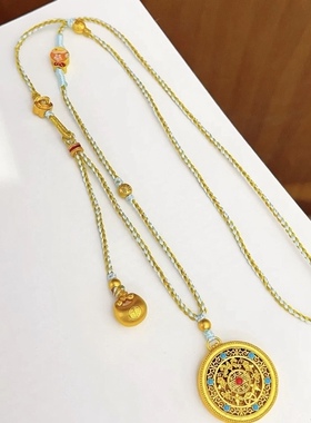 金店同款沙金镂空五福圆满罗盘胖福毛衣链花丝医牌吊坠项链女送礼